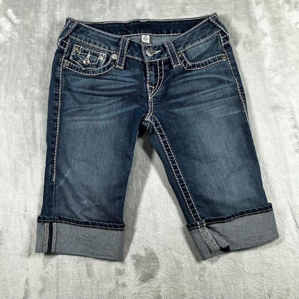 True Religion Bermuda Jean Shorts Womens 25 Sophie Flap Pocket Denim Cuffed